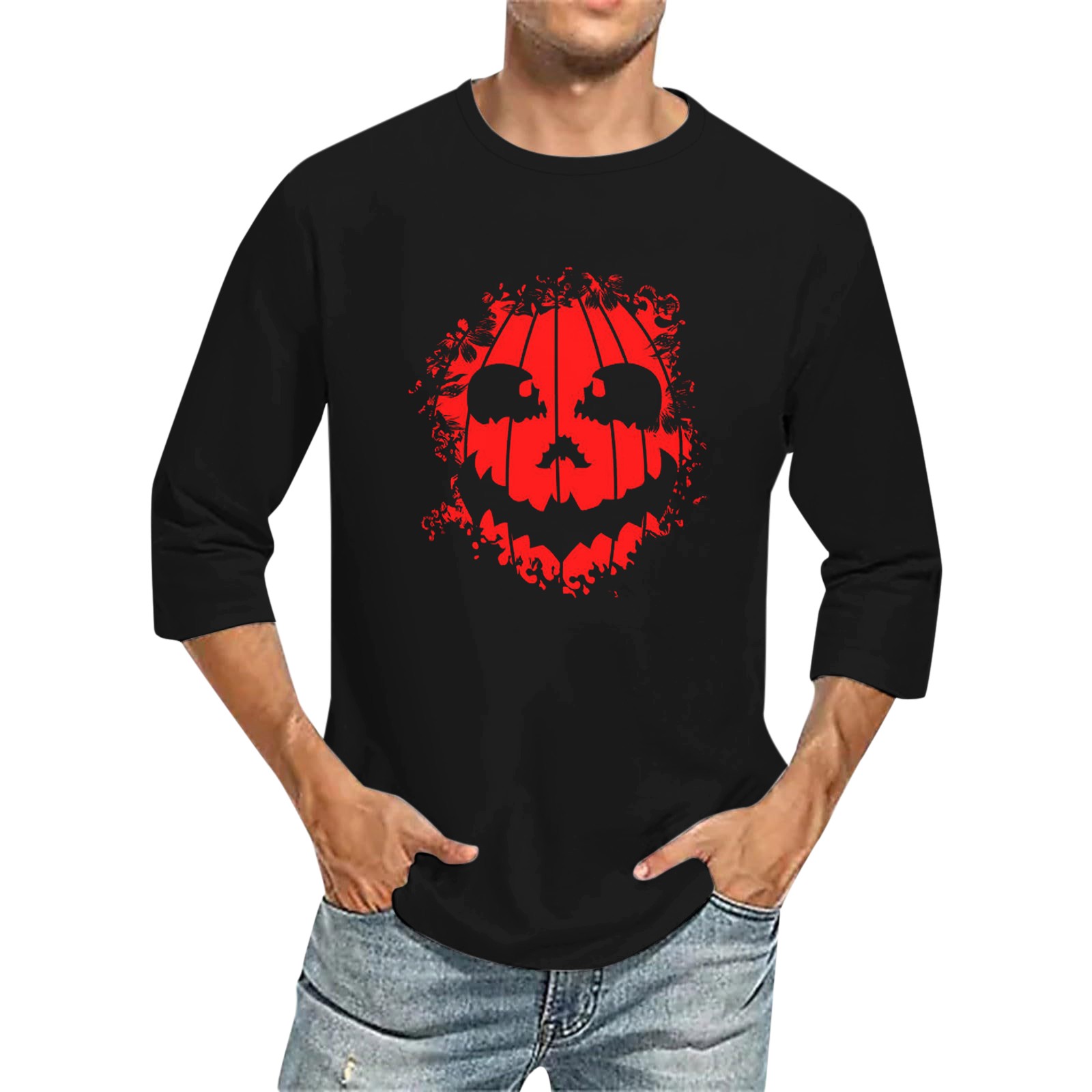Men's 3D Printed T Shirts 3/4 Sleeve Round Neck Halloween Casual Large Size Tops - Bild 34 von 42